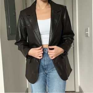 NWOT Excelled Collection dark brown leather blazer jacket